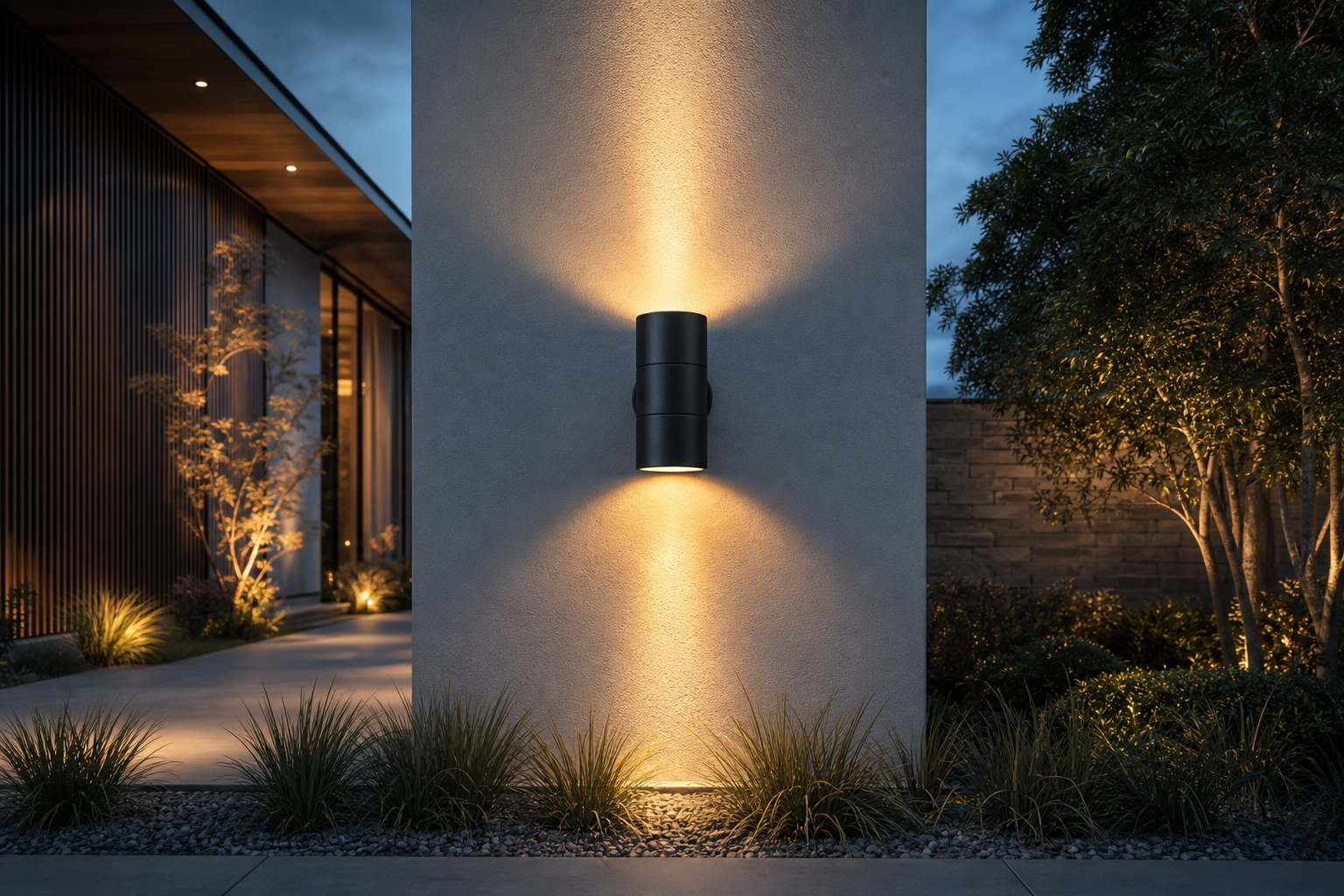 Applique extérieure avec détecteur de mouvement : luminaire extérieur allumé au crépuscule, ambiance premium signée Maison Lampara Image