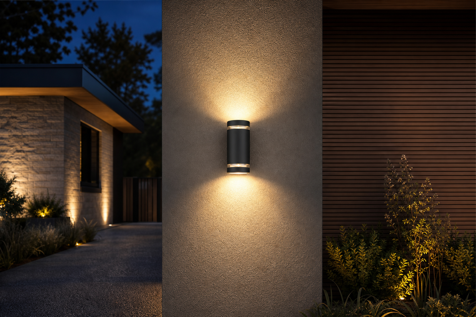 Applique extérieure puissante : luminaire extérieur allumé au crépuscule, ambiance premium signée Maison Lampara Image