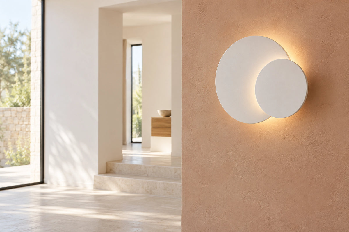 Applique murale blanche dans un intérieur lumineux, sous une lumière naturelle
