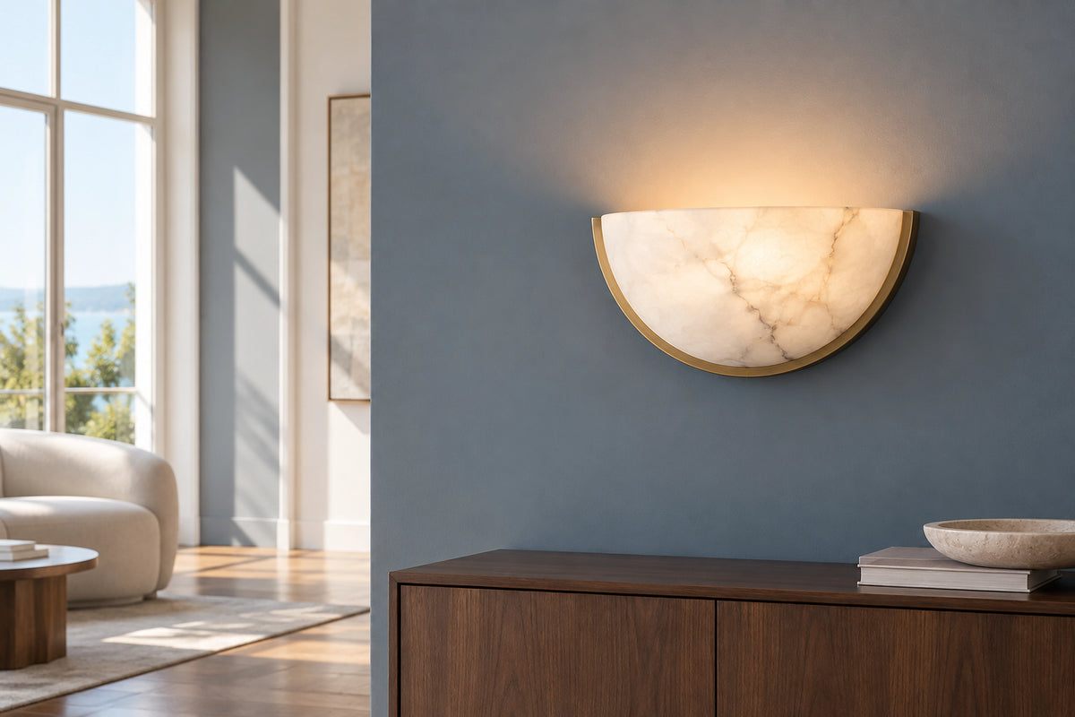 Applique murale demi-lune dans un intérieur lumineux, sous une lumière naturelle