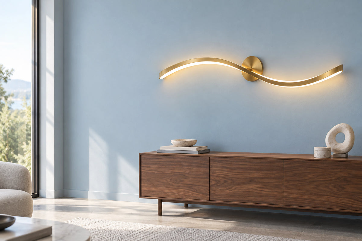 Applique murale design LED dans un intérieur lumineux, sous une lumière naturelle
