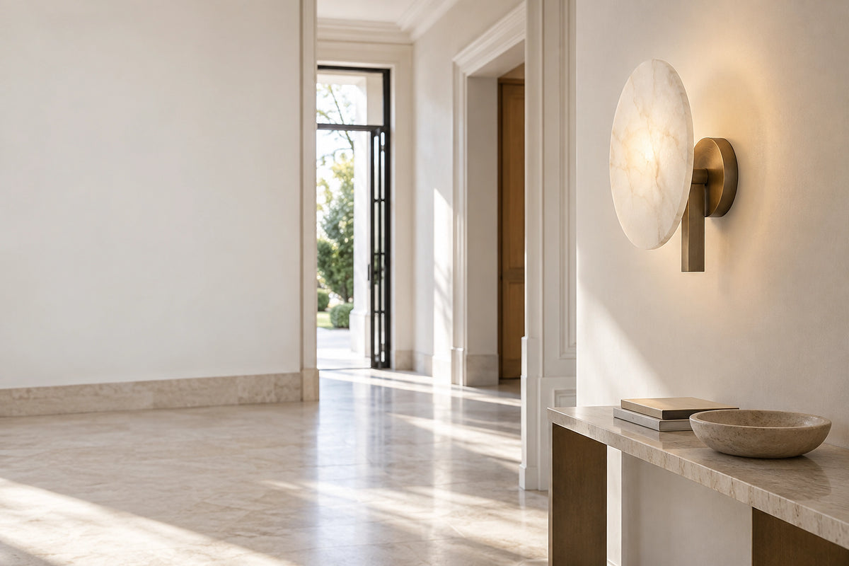 Applique murale entrée dans un intérieur lumineux, sous une lumière naturelle