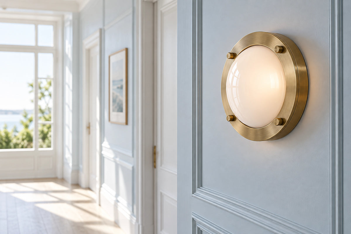 Applique murale hublot dans un intérieur lumineux, sous une lumière naturelle