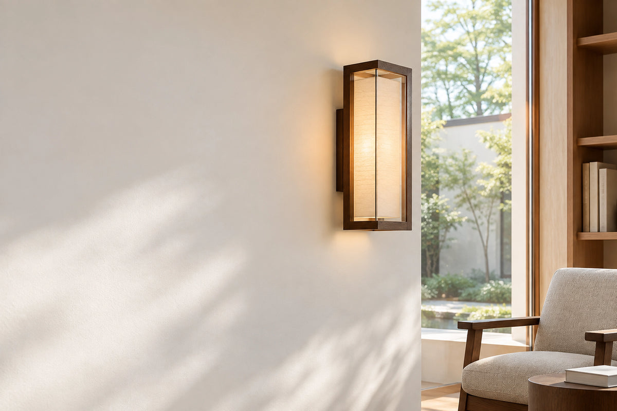 Applique murale japonaise dans un intérieur lumineux, sous une lumière naturelle