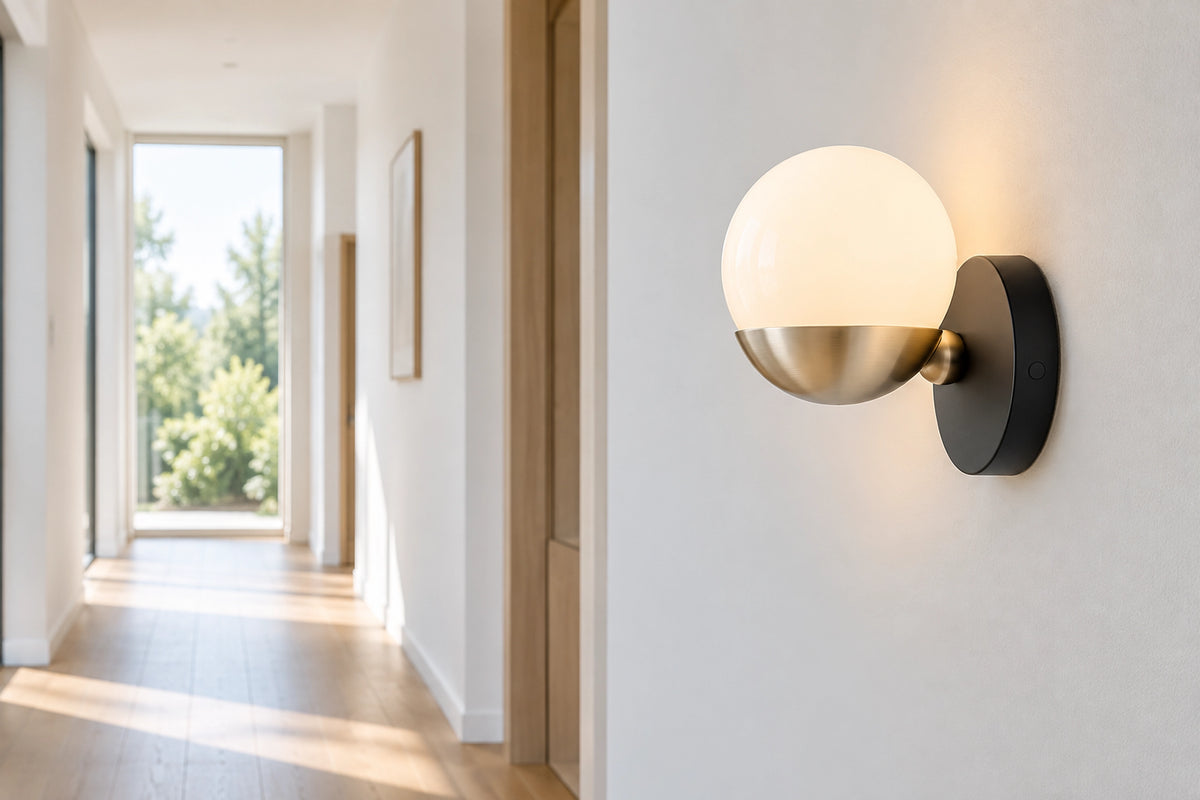 Applique murale LED sans fil dans un intérieur lumineux, sous une lumière naturelle