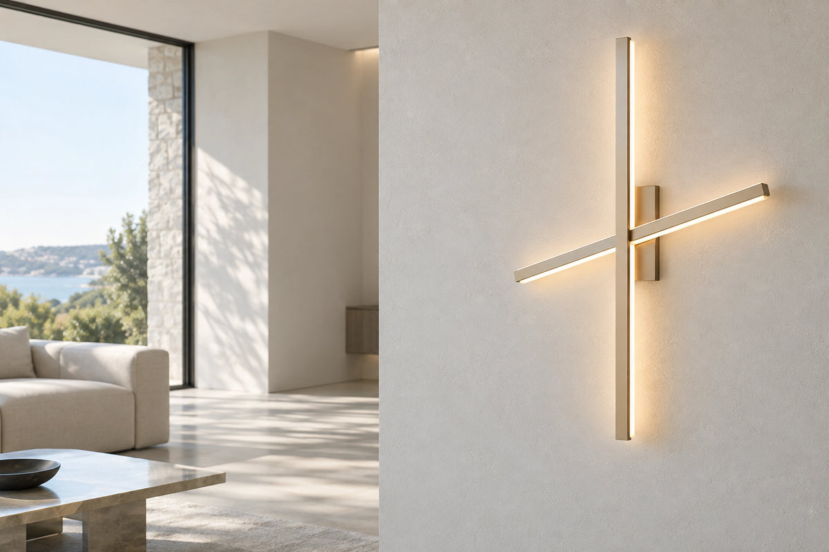 Applique murale moderne LED dans un intérieur lumineux, sous une lumière naturelle