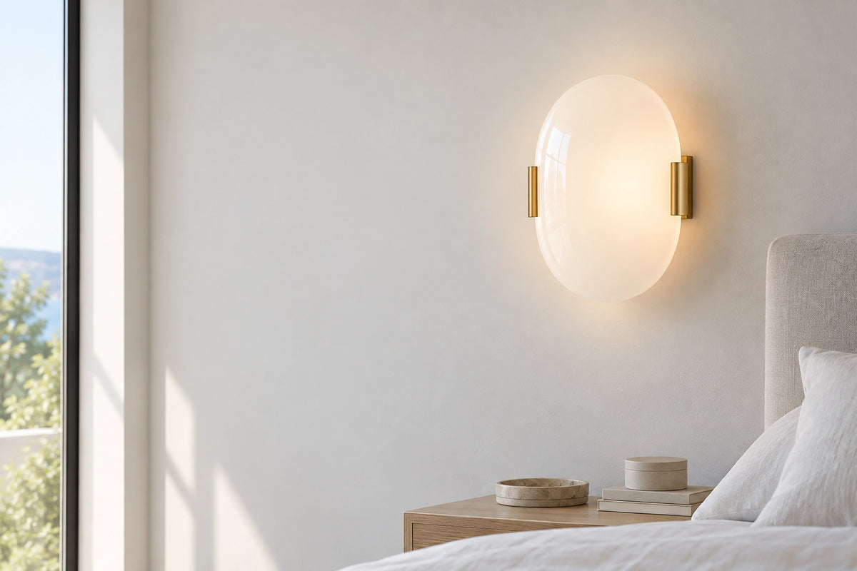 Applique murale opaline dans un intérieur lumineux, sous une lumière naturelle