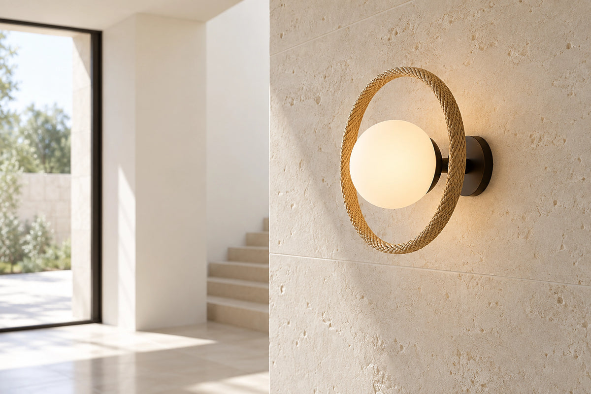 Applique murale paille dans un intérieur lumineux, sous une lumière naturelle