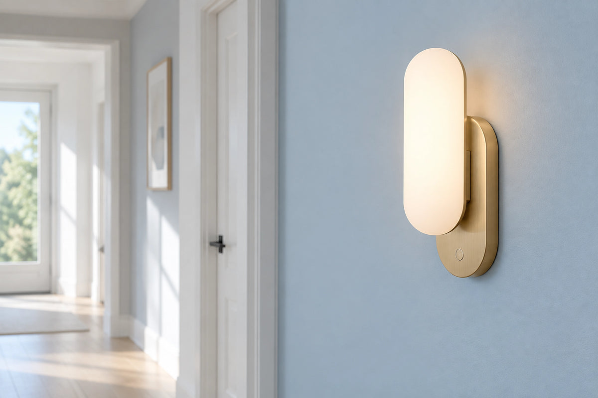 Applique murale sans fil dans un intérieur lumineux, sous une lumière naturelle
