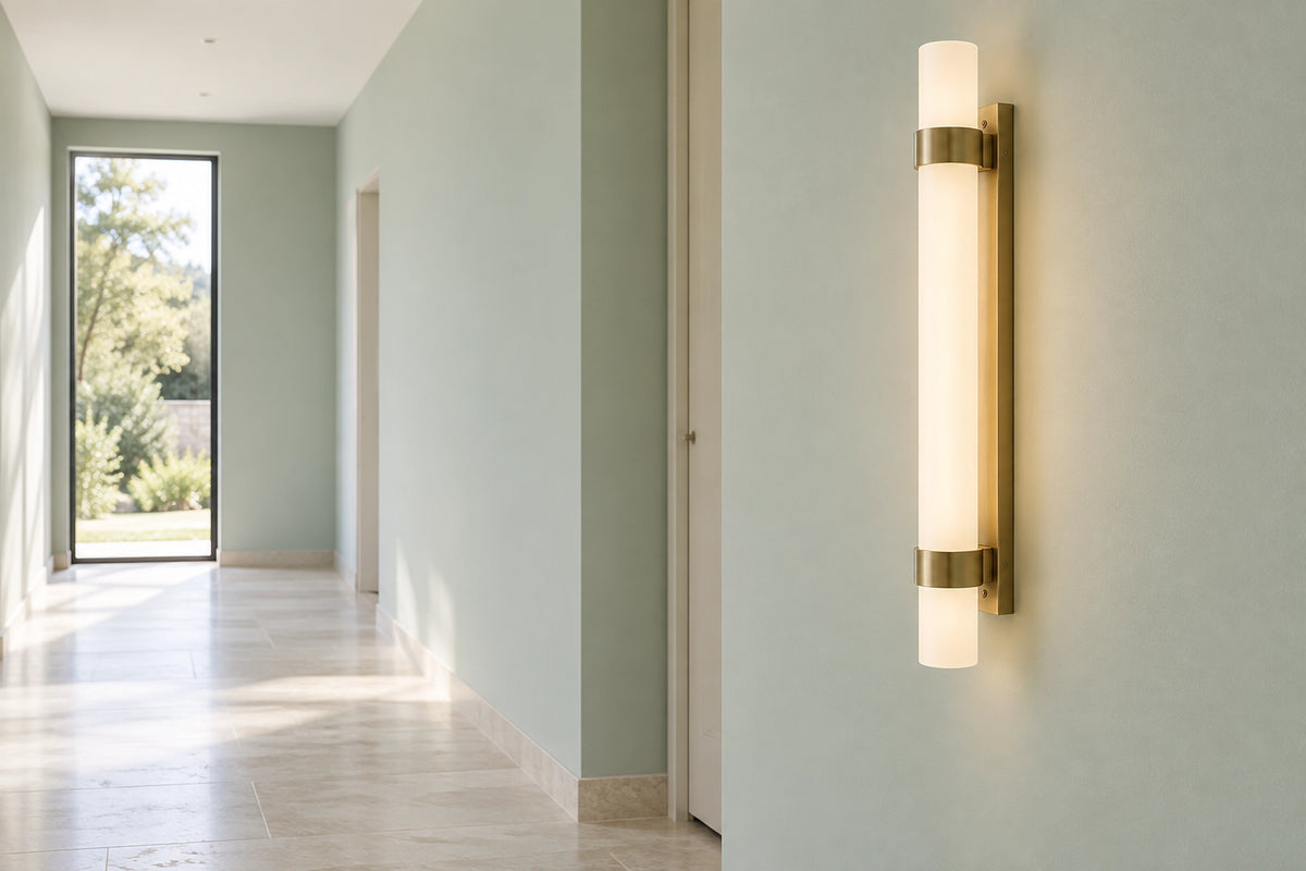 Applique murale tube dans un intérieur lumineux, sous une lumière naturelle