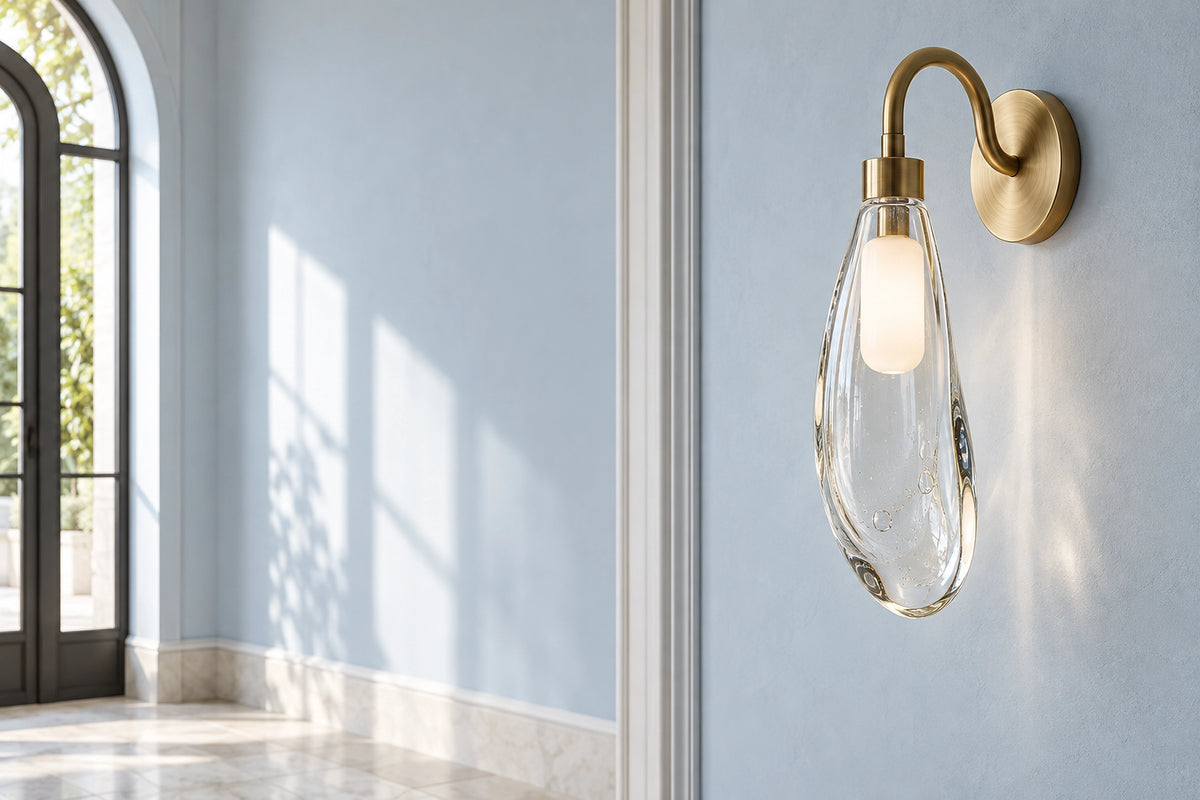 Applique murale verre soufflé dans un intérieur lumineux, sous une lumière naturelle
