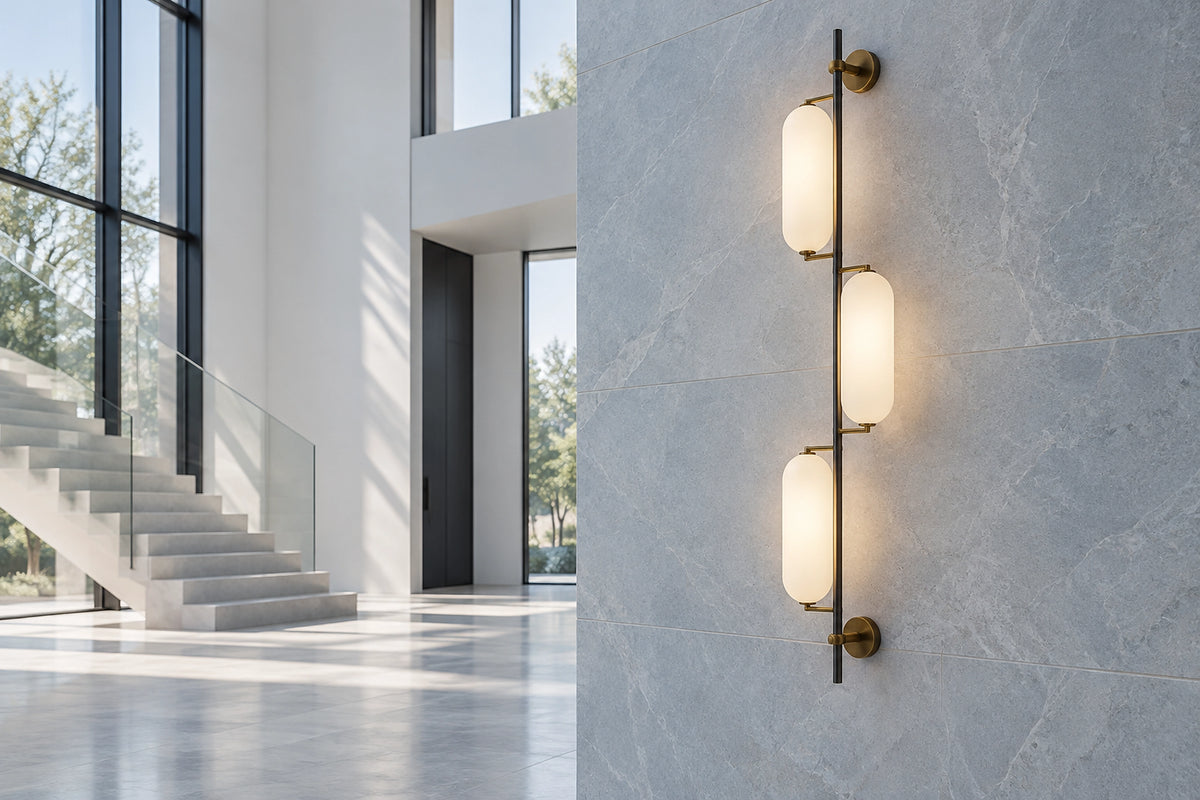 Applique murale verticale dans un intérieur lumineux, sous une lumière naturelle