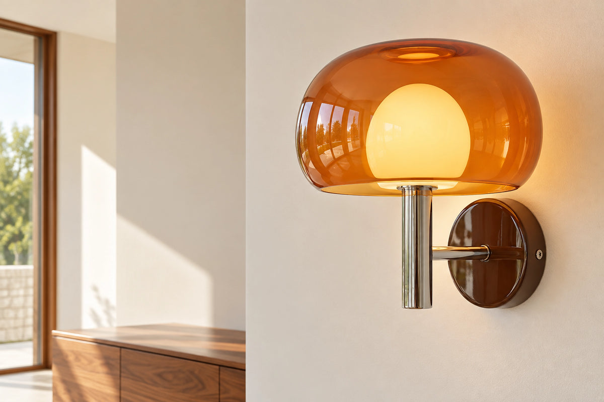 Applique murale vintage année 70 dans un intérieur lumineux, sous une lumière naturelle