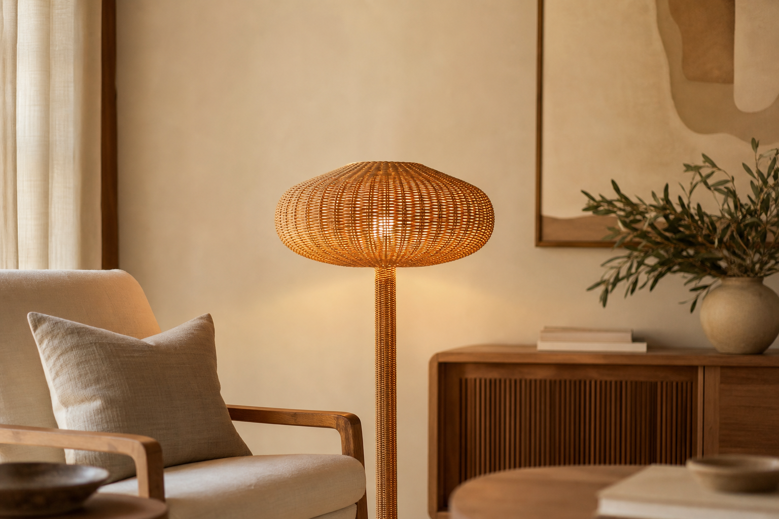 Lampadaire rotin