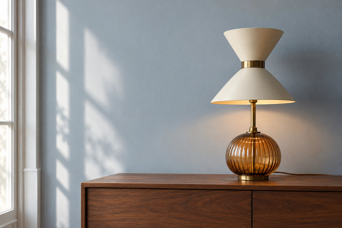 Lampe à poser vintage dans un intérieur lumineux, sous une lumière naturelle