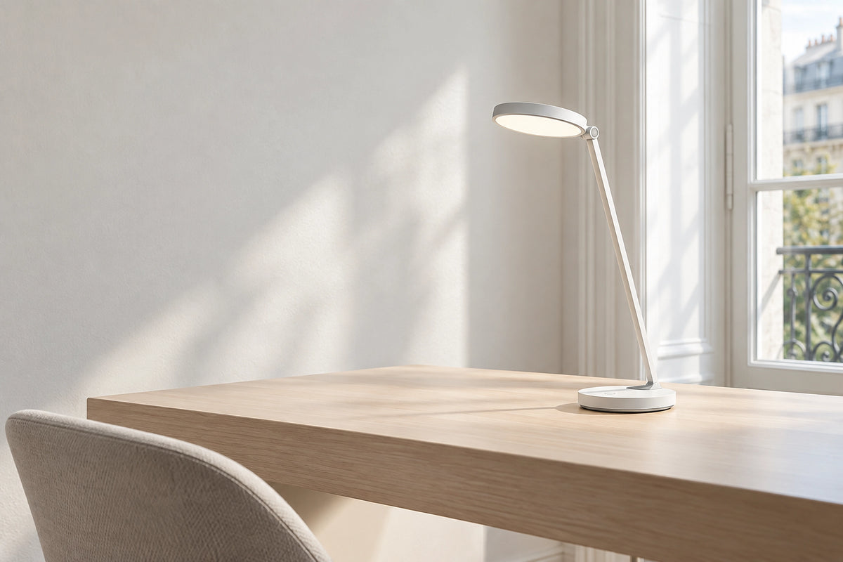 Lampe de bureau sans fil dans un bureau lumineux, sous une lumière naturelle