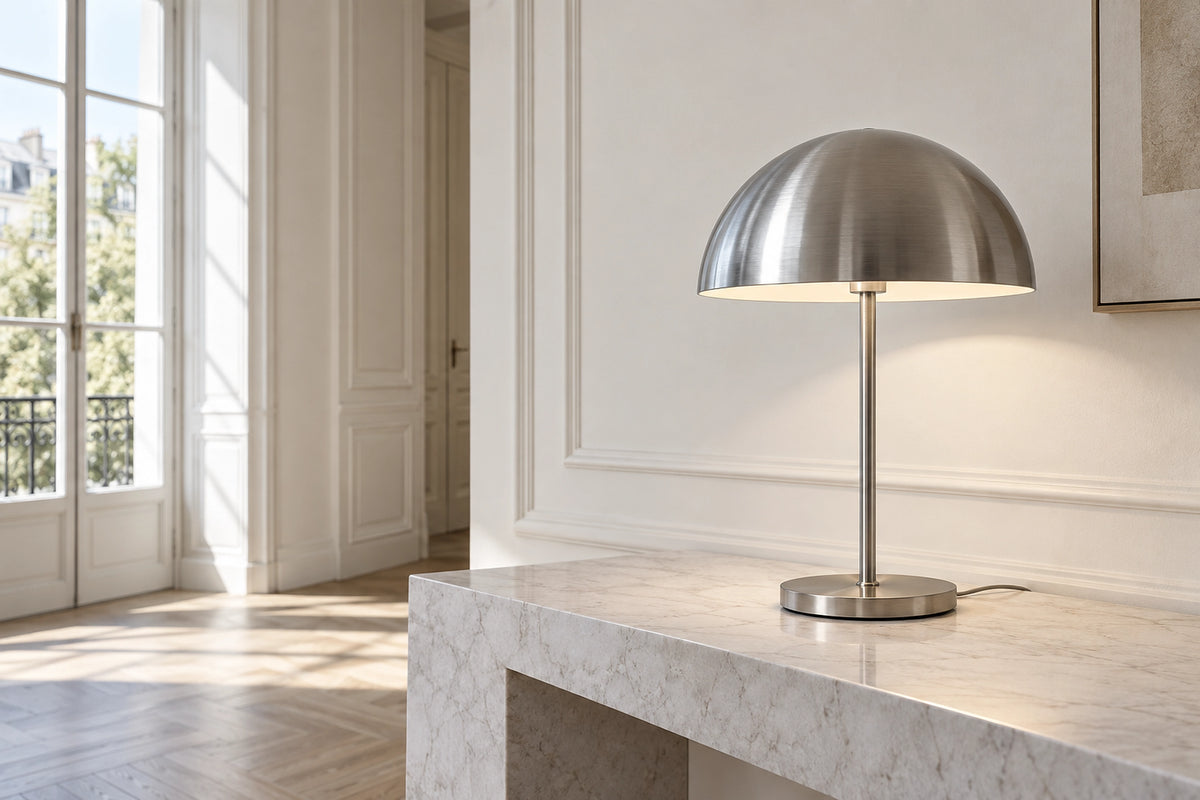 Lampe métal dans un intérieur lumineux, sous une lumière naturelle