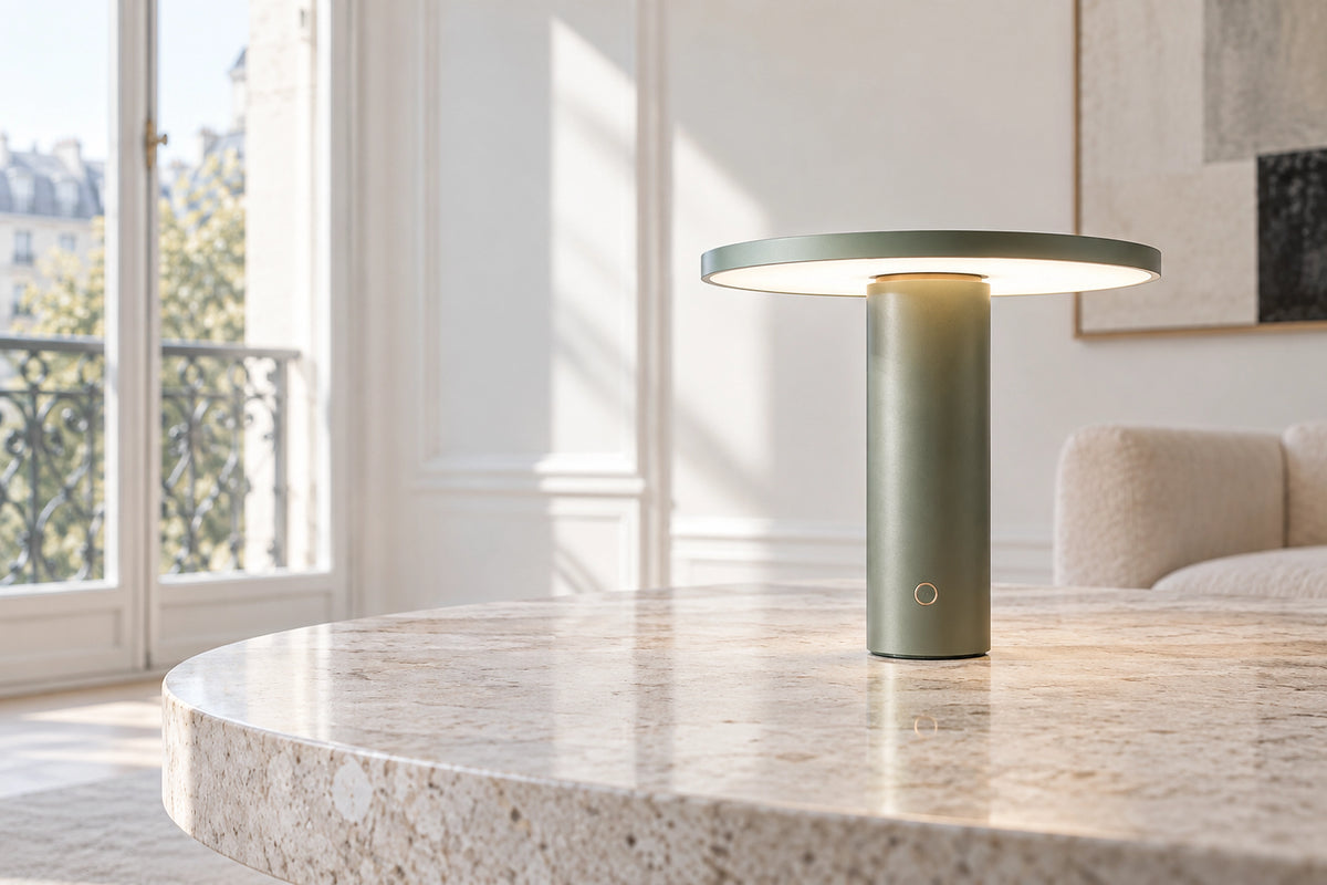 Lampe sans fil dans un intérieur lumineux, sous une lumière naturelle Image