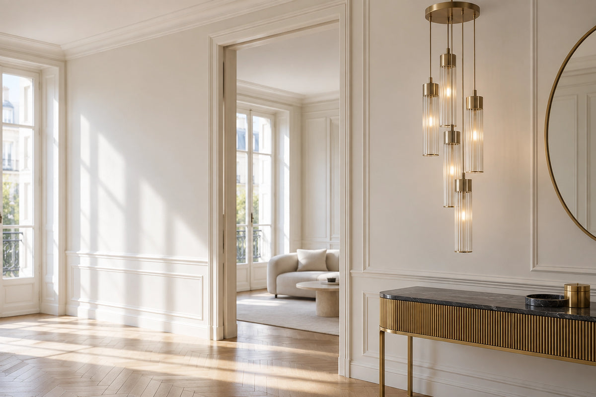 Luminaire art déco dans un intérieur lumineux, sous une lumière naturelle