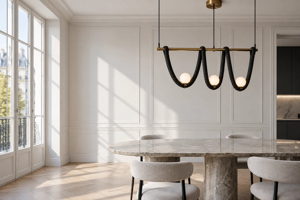 Luminaire corde dans un intérieur lumineux, sous une lumière naturelle