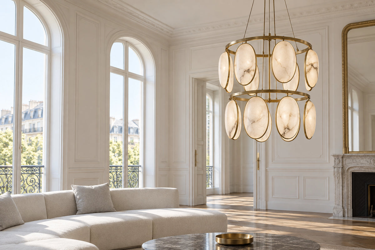 Luminaire haut de gamme dans un intérieur lumineux, sous une lumière naturelle