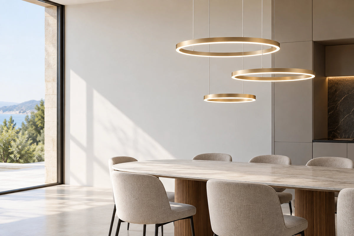 Luminaire LED dans un intérieur lumineux, sous une lumière naturelle