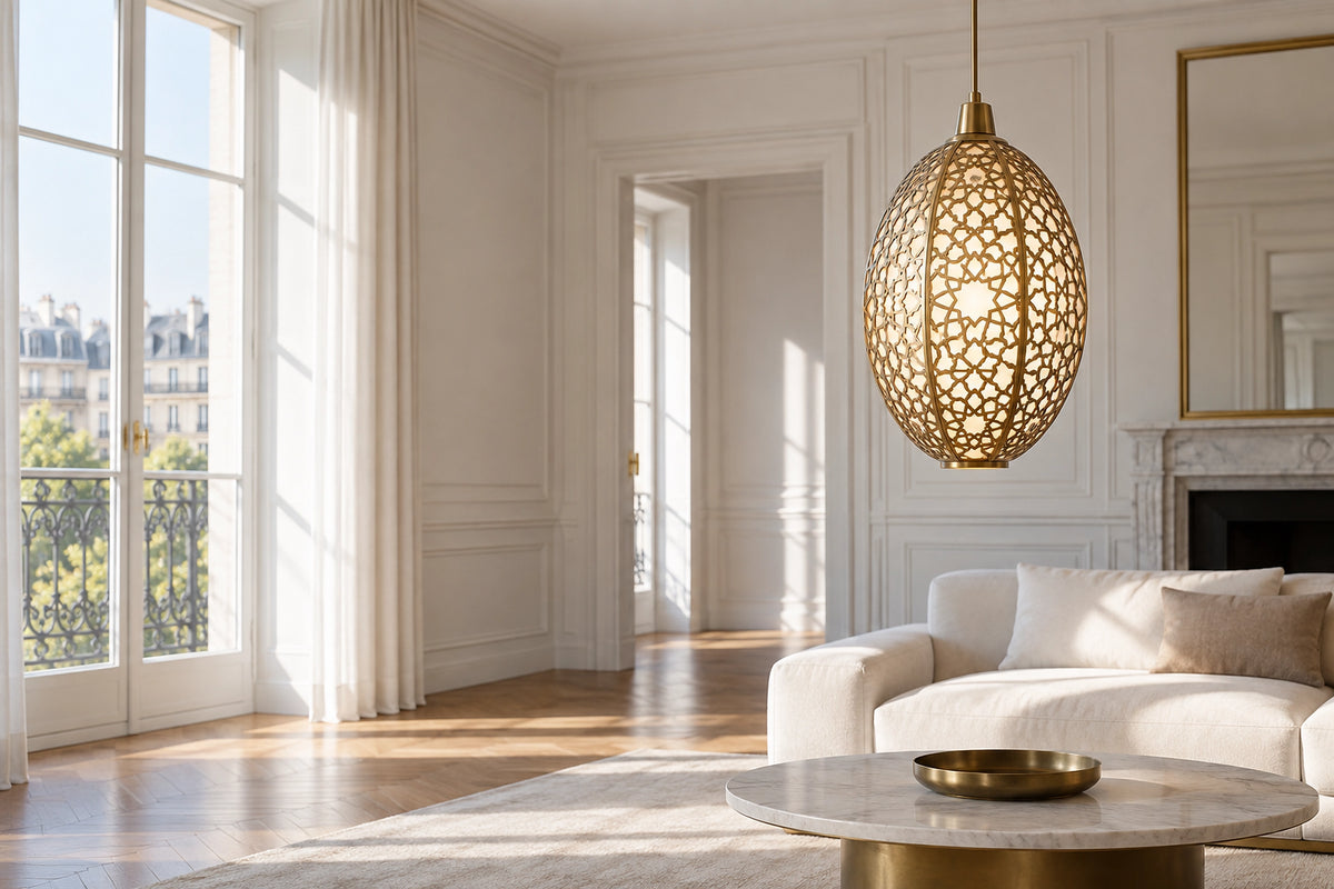 Luminaire oriental dans un intérieur lumineux, sous une lumière naturelle