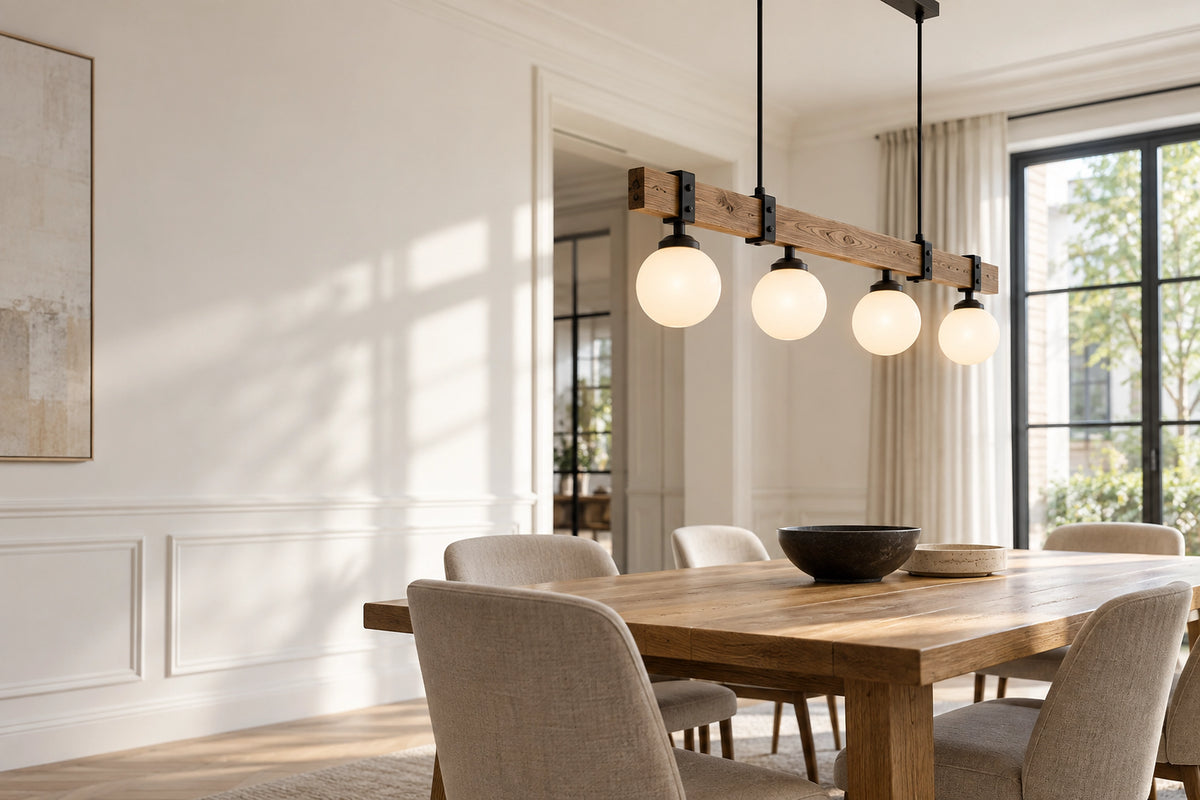 Luminaire rustique dans un intérieur lumineux, sous une lumière naturelle