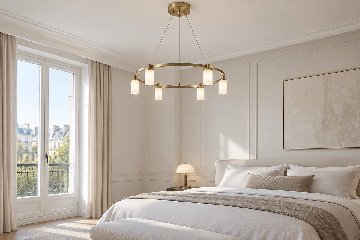 Lustre chambre moderne dans une chambre lumineuse, sous une lumière naturelle