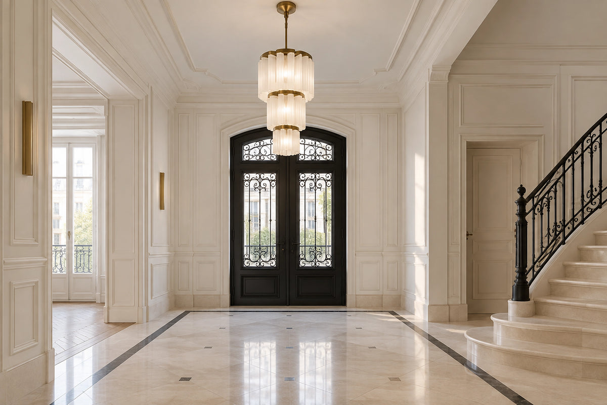 Lustre entrée dans un intérieur lumineux, sous une lumière naturelle