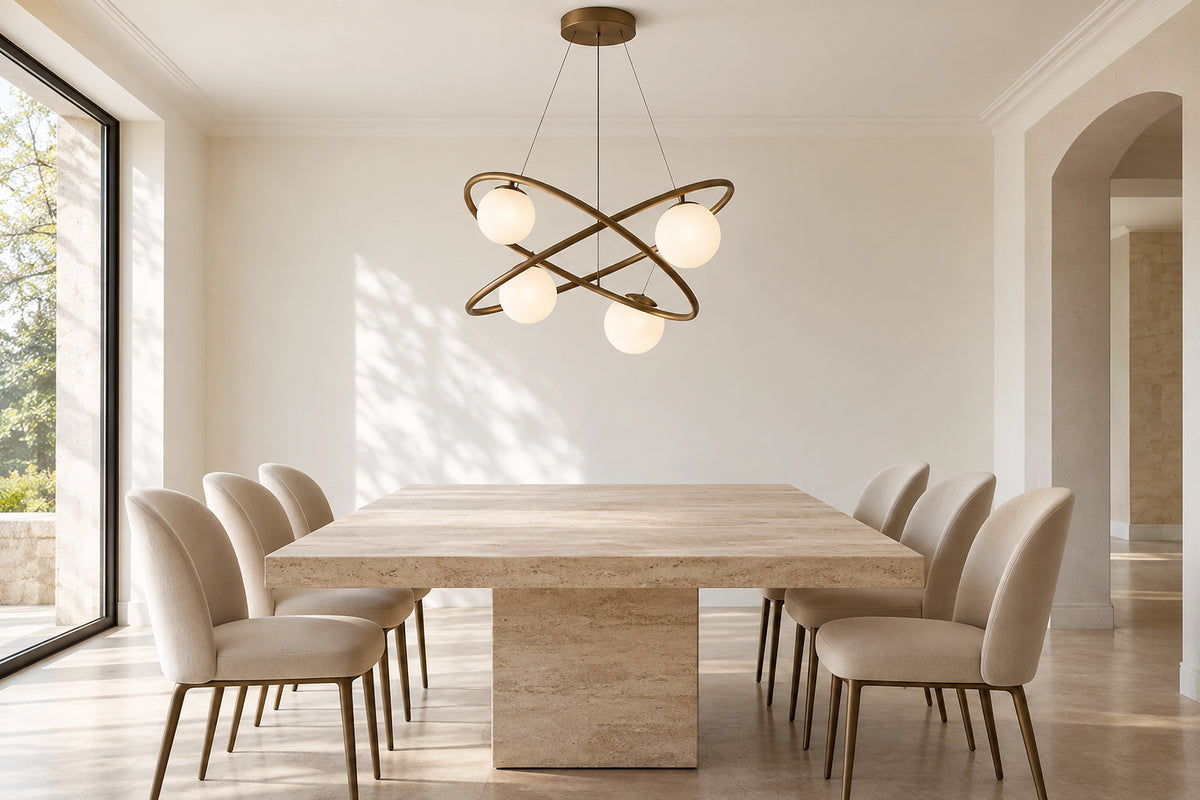 Lustre moderne dans un intérieur lumineux, sous une lumière naturelle