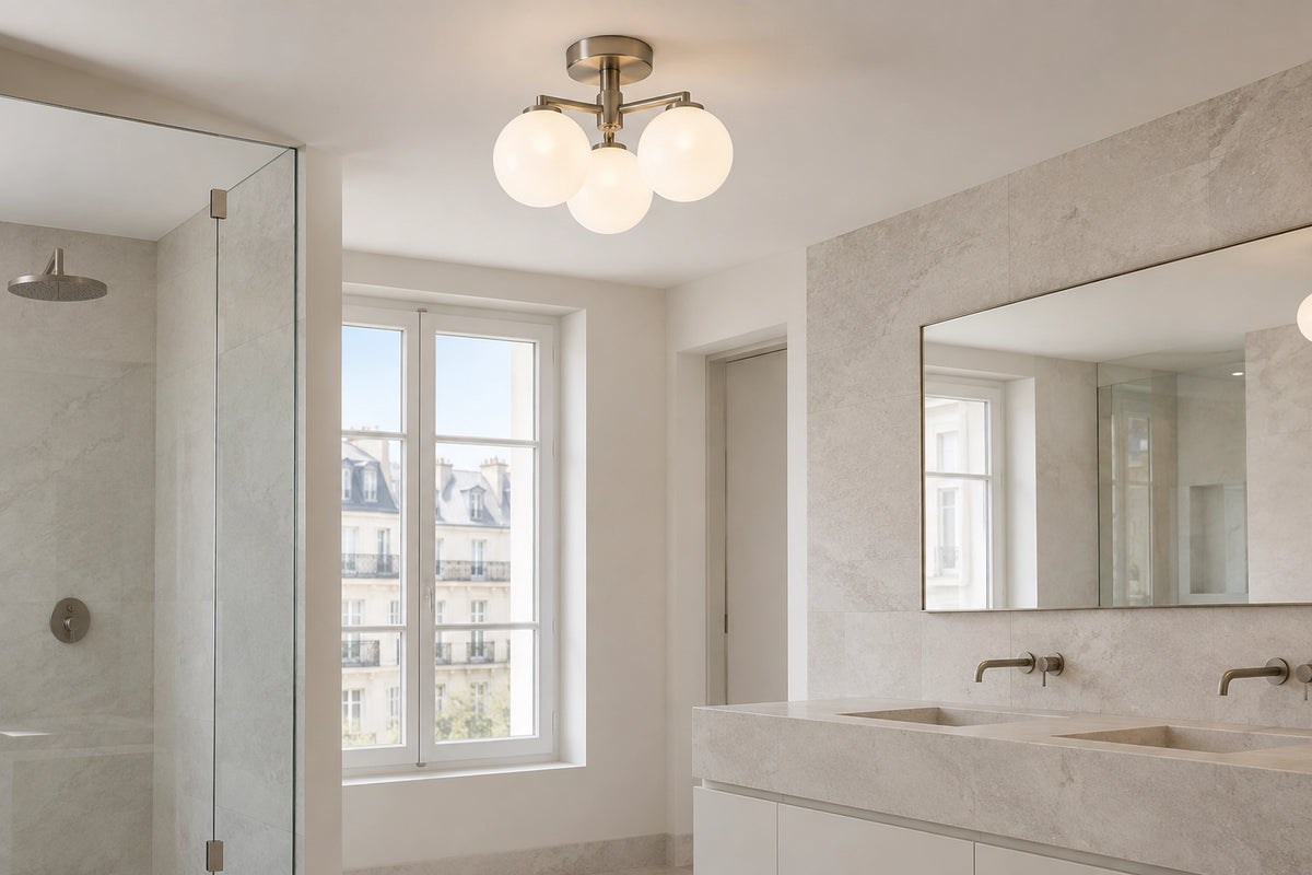 Lustre salle de bain dans une salle de bain lumineuse, sous une lumière naturelle