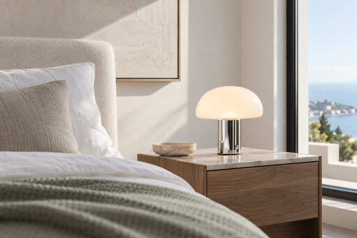 Petite lampe dans un intérieur lumineux, sous une lumière naturelle