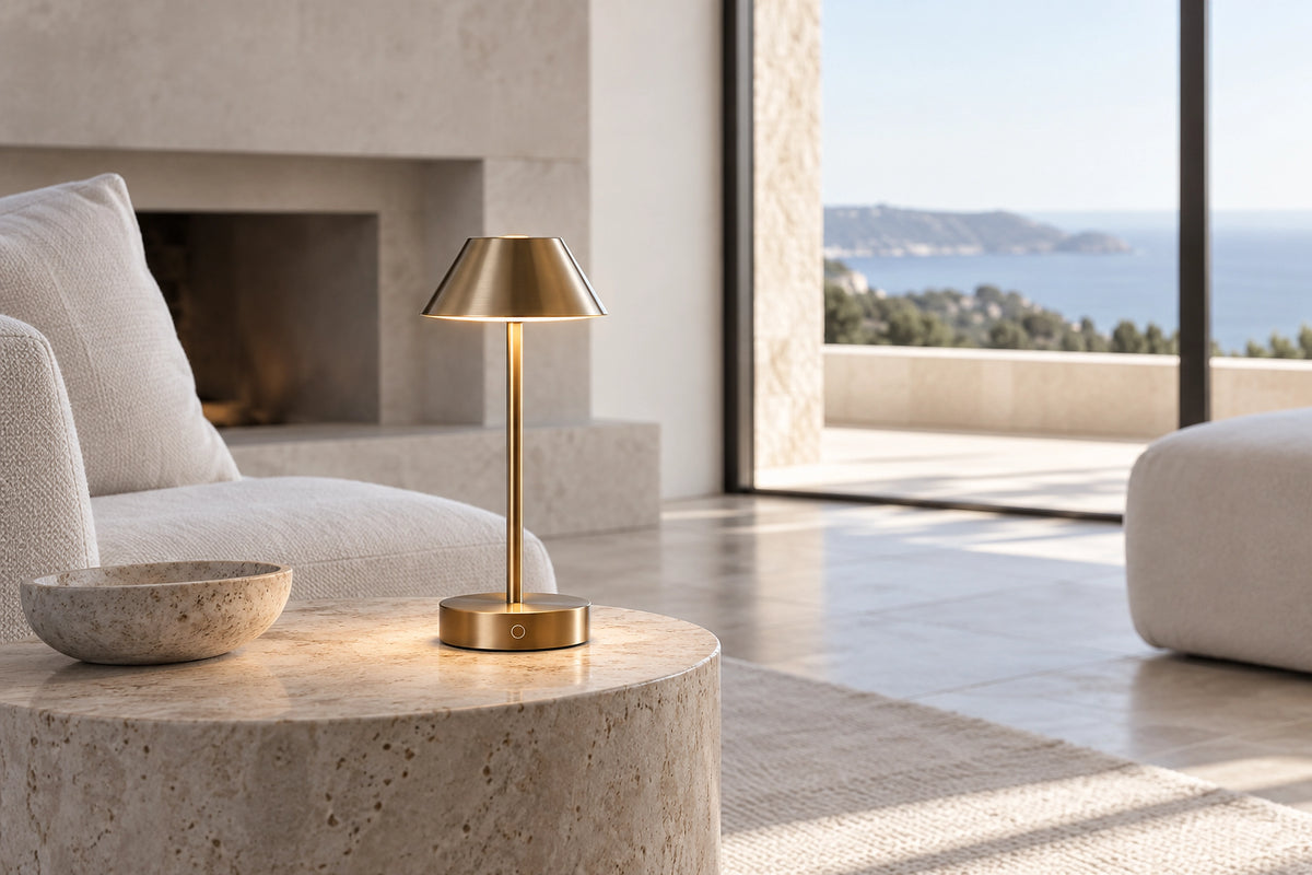 Petite lampe sans fil dans un intérieur lumineux, sous une lumière naturelle