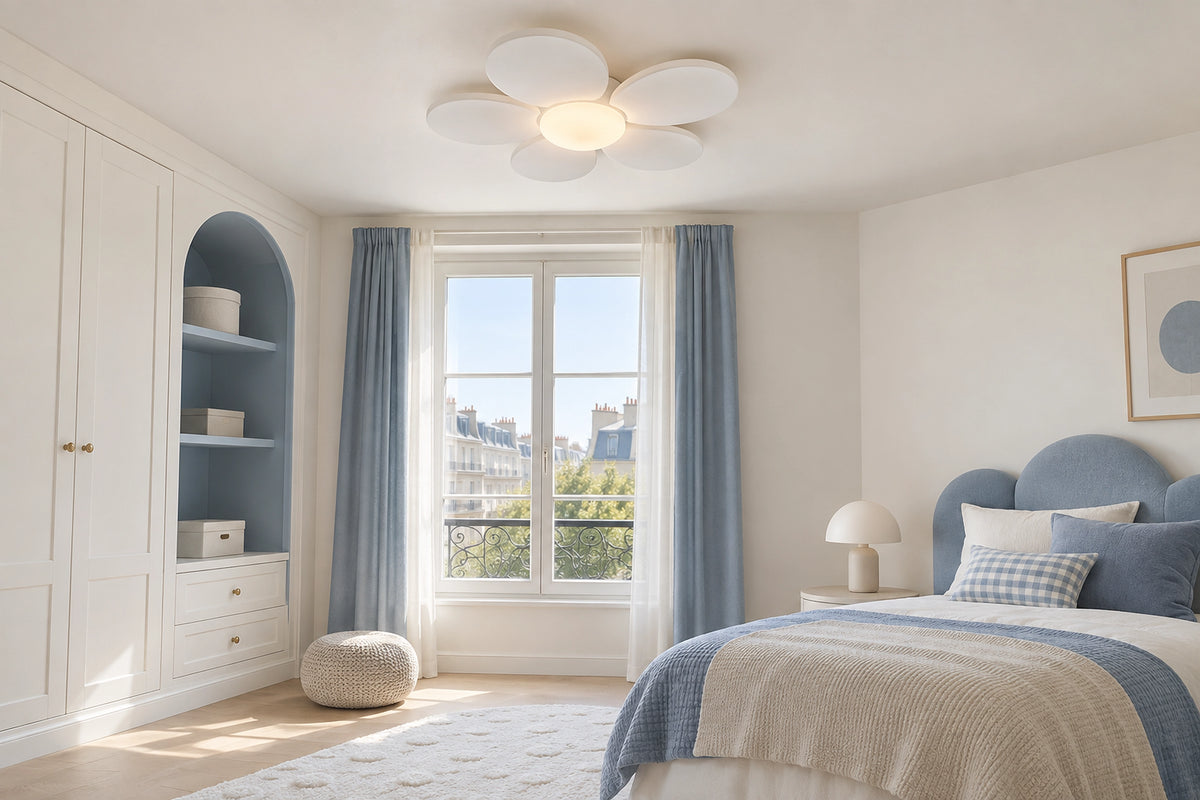 Plafonnier chambre enfant dans une chambre lumineuse, sous une lumière naturelle