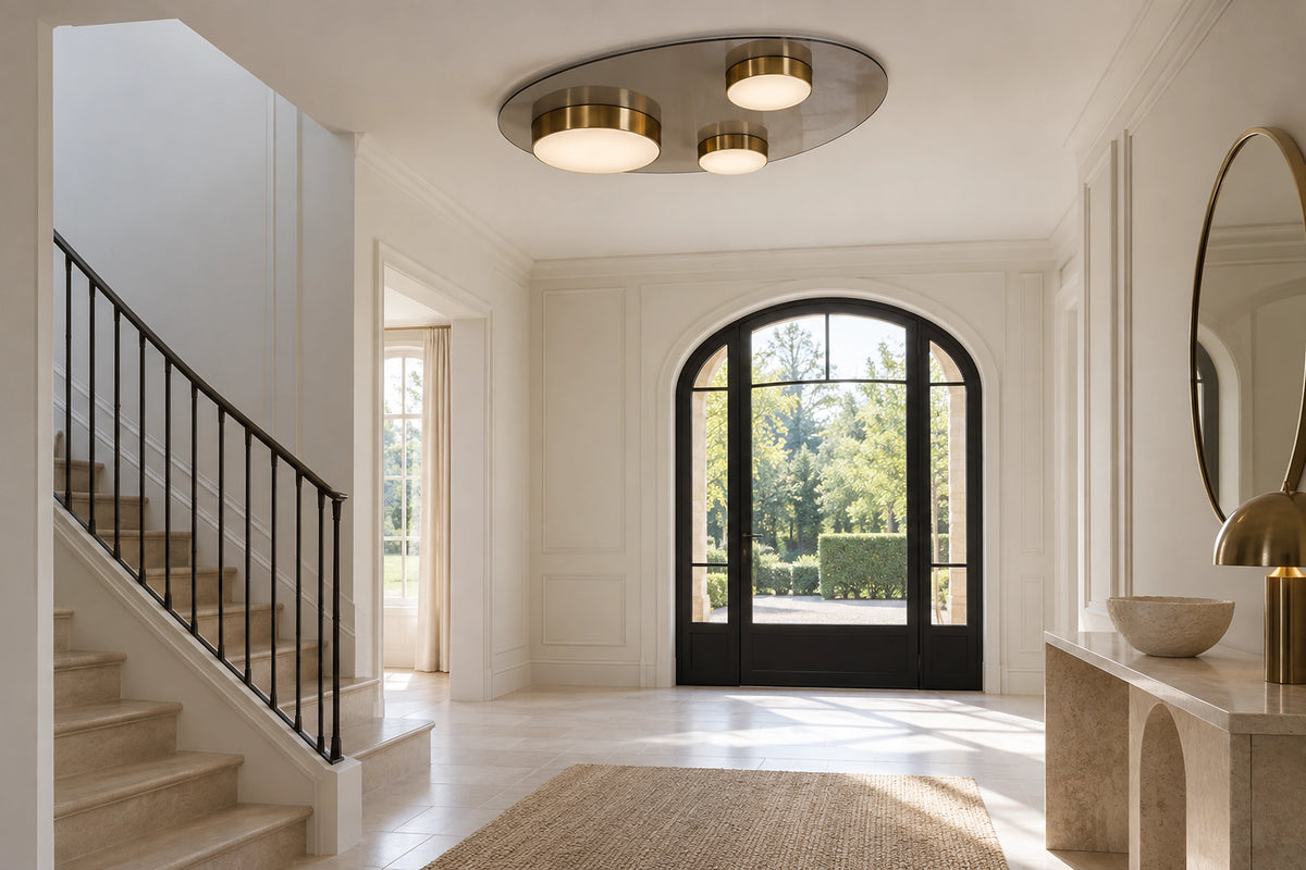 Plafonnier entrée design dans un intérieur lumineux, sous une lumière naturelle