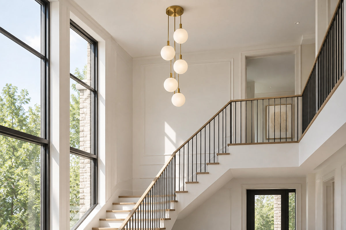 Plafonnier escalier dans un escalier lumineux, sous une lumière naturelle