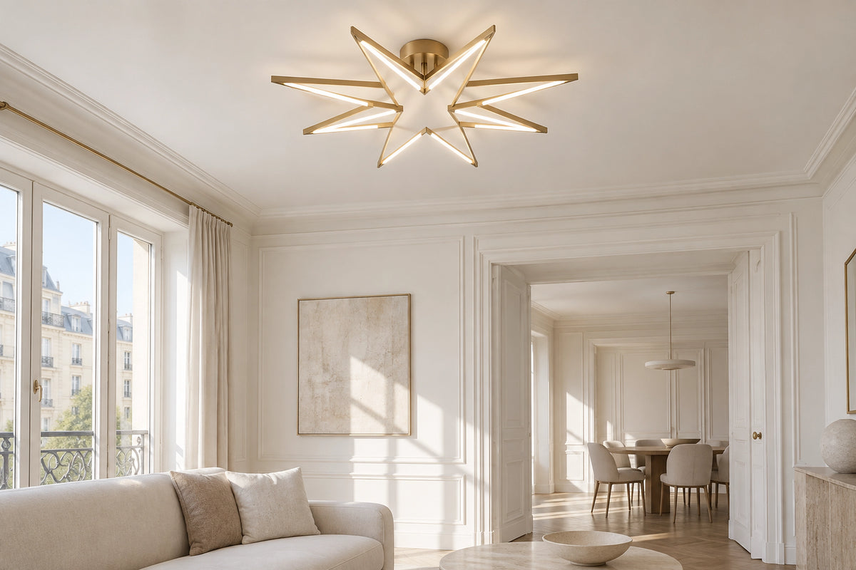 Plafonnier étoile dans un intérieur lumineux, sous une lumière naturelle