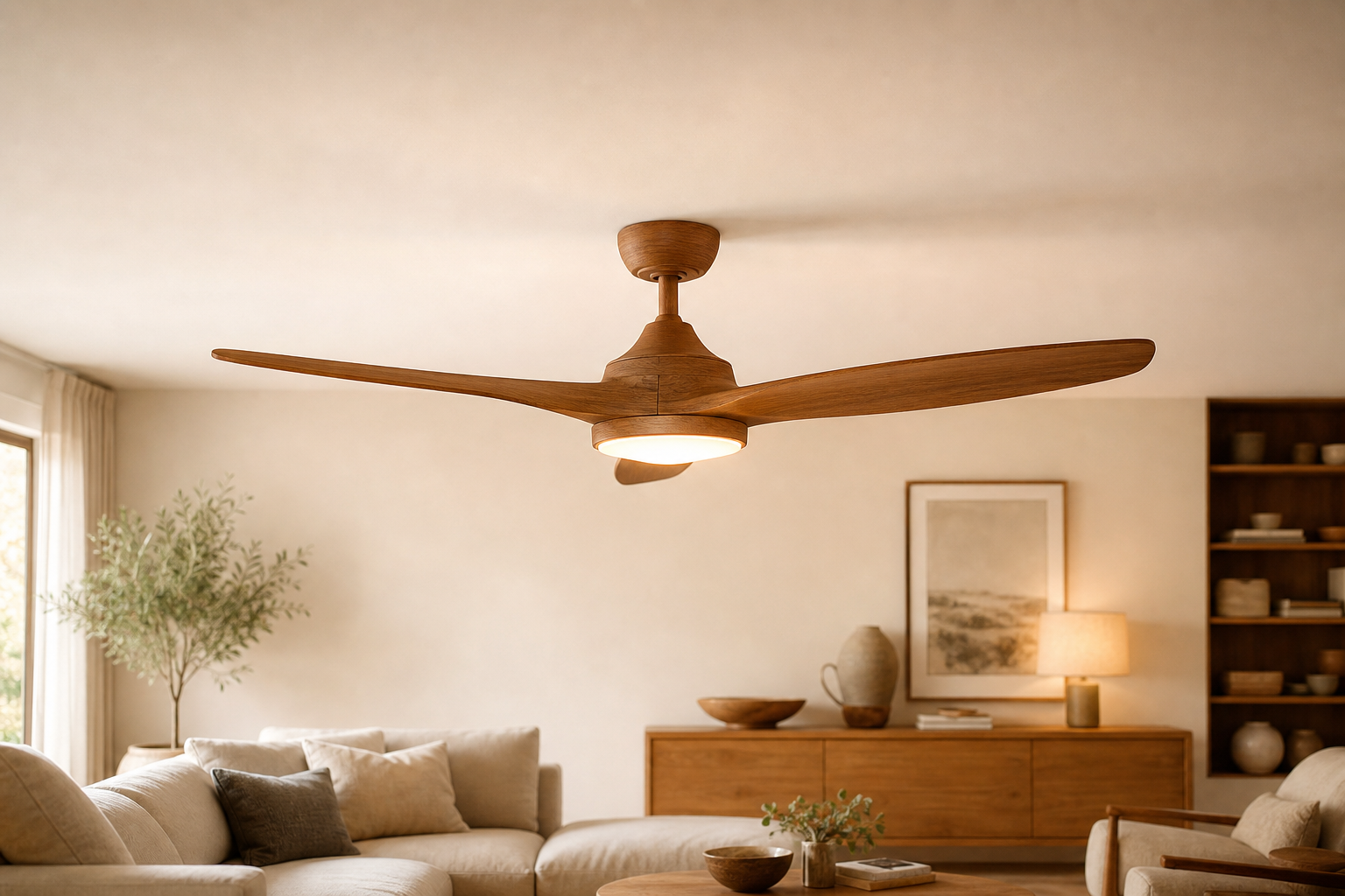 Plafonnier ventilateur bois
