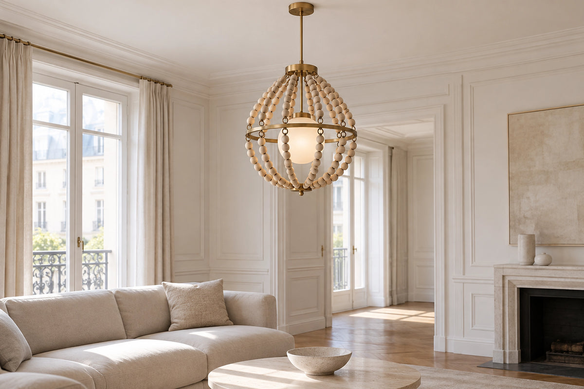 Suspension bohème dans un intérieur lumineux, sous une lumière naturelle
