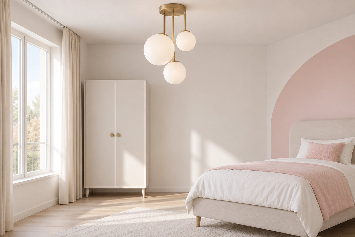 Suspension chambre enfant dans une chambre lumineuse, sous une lumière naturelle