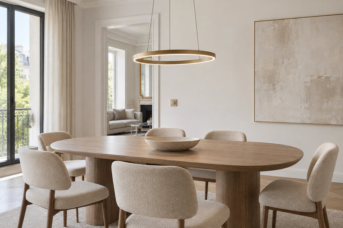 Suspension dimmable dans un intérieur lumineux, sous une lumière naturelle