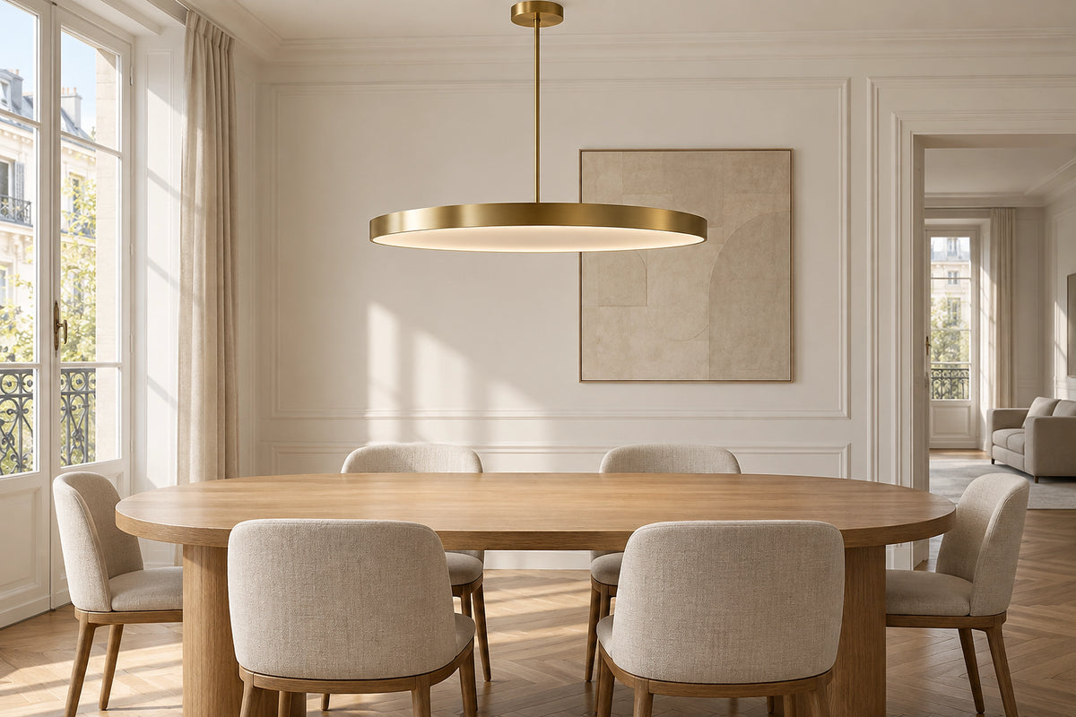 Suspension laiton dans un intérieur lumineux, sous une lumière naturelle