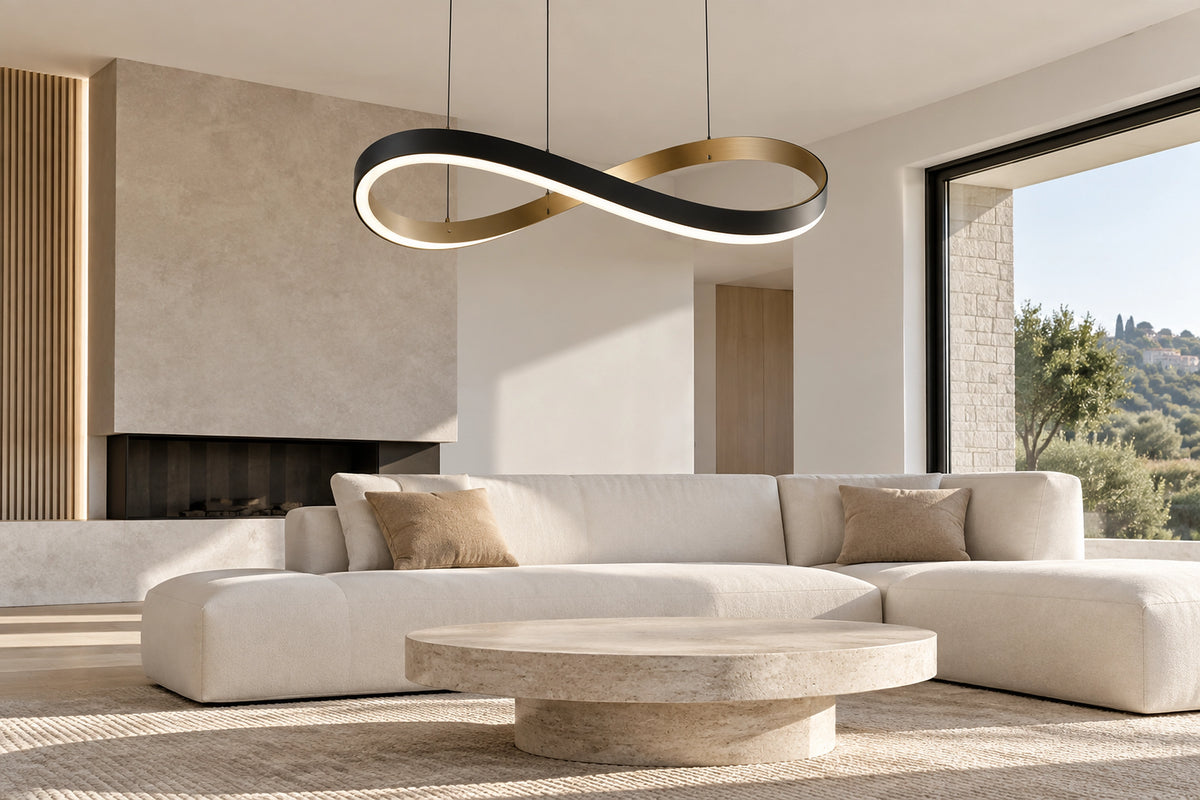 Suspension LED design dans un intérieur lumineux, sous une lumière naturelle
