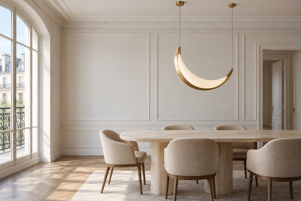 Suspension lune dans un intérieur lumineux, sous une lumière naturelle