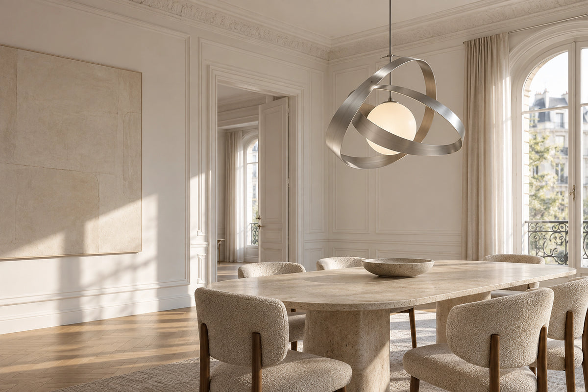 Suspension originale dans un intérieur lumineux, sous une lumière naturelle