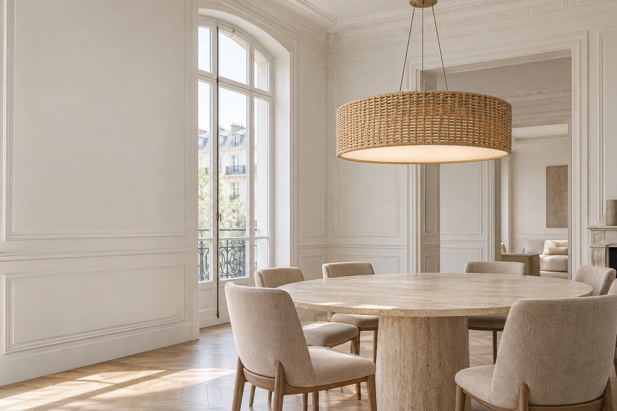 Suspension osier dans un intérieur lumineux, sous une lumière naturelle
