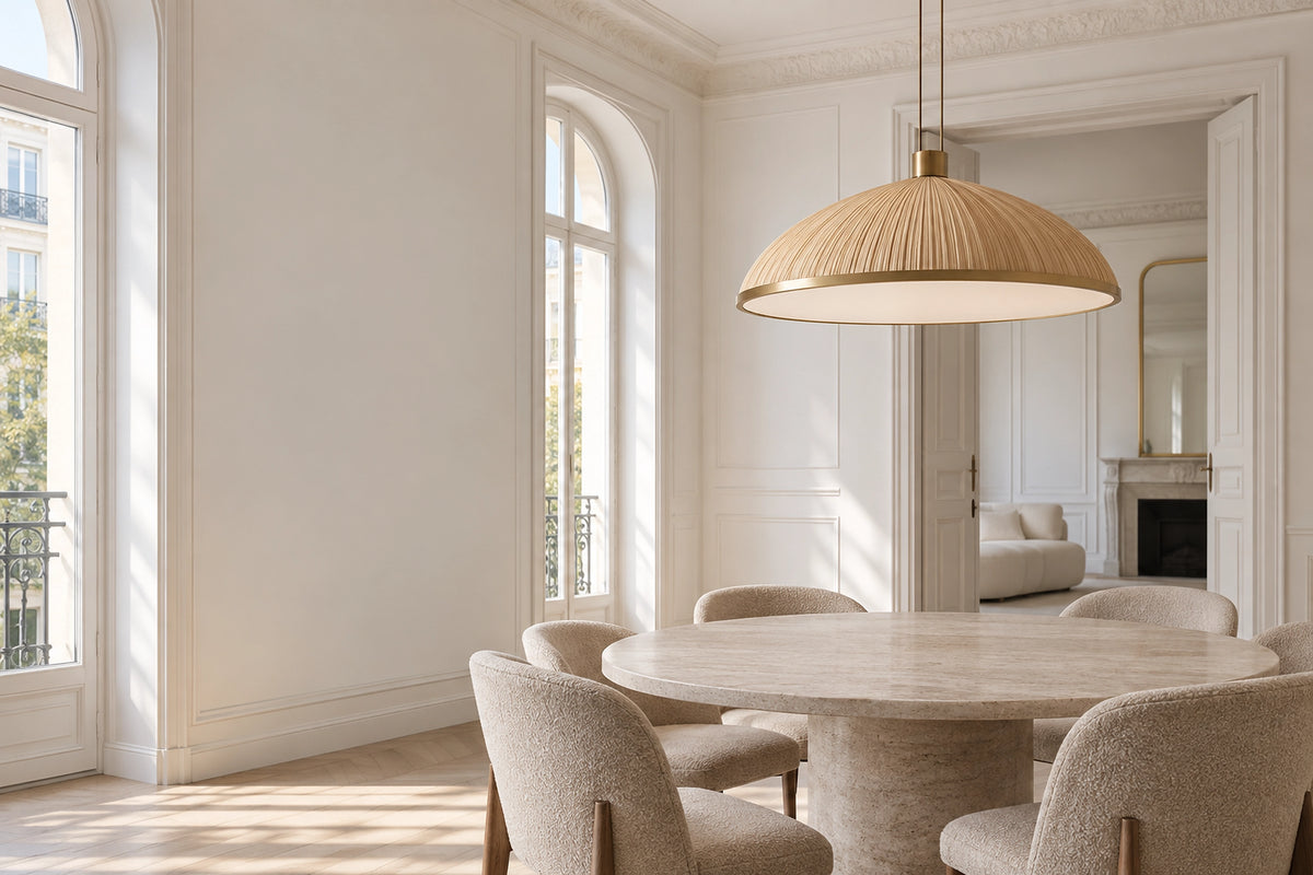 Suspension paille dans un intérieur lumineux, sous une lumière naturelle