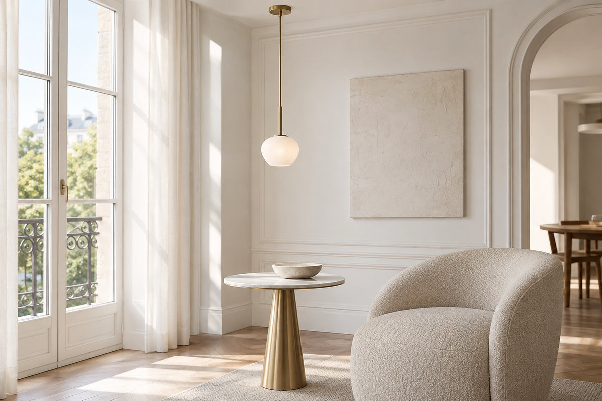 Petite suspension dans un intérieur lumineux, sous une lumière naturelle