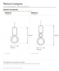 Planche technique sur fond blanc des designs 1 et 2 de la suspension